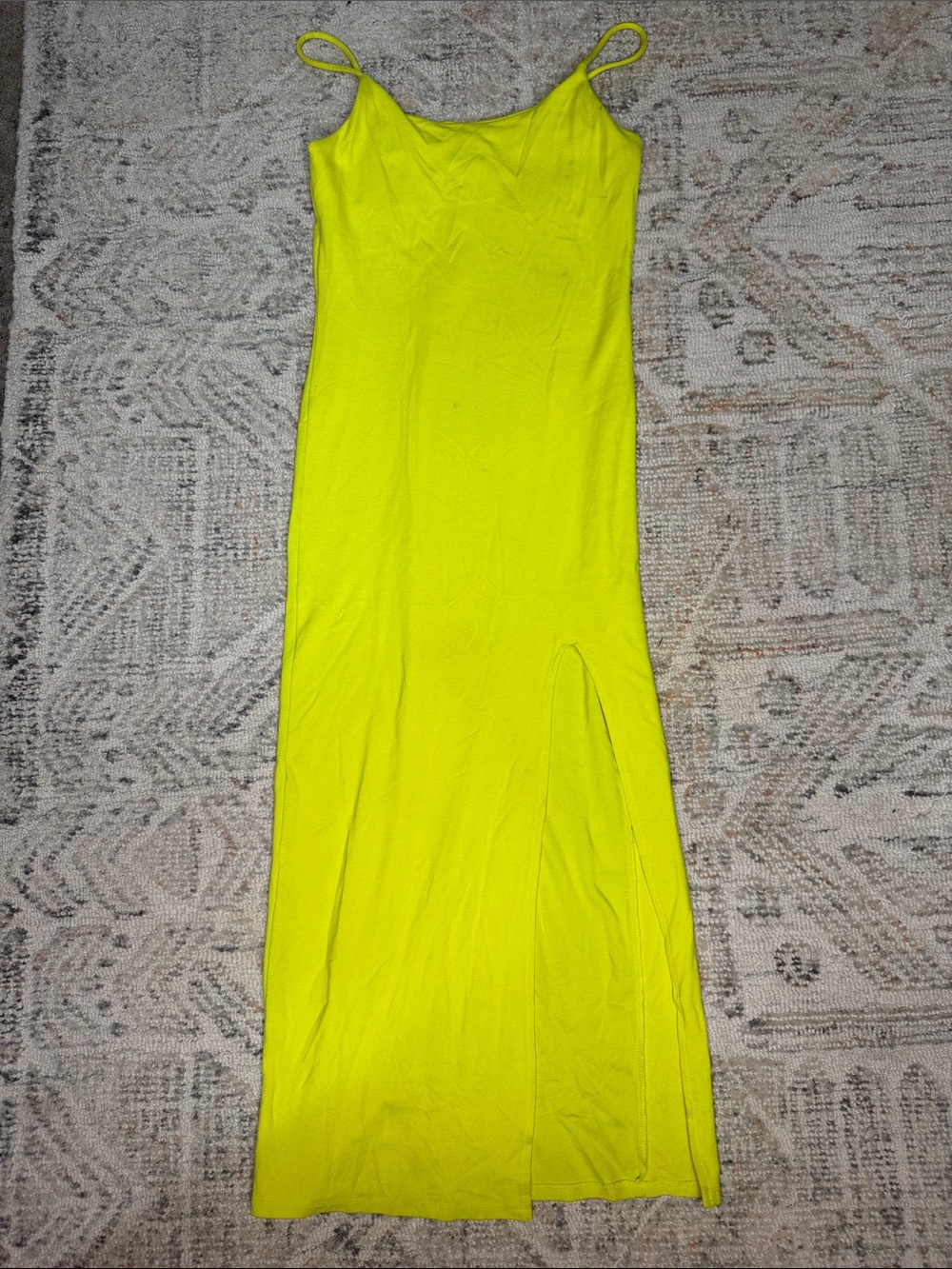 Y2K Neon Green Midi Bodycon Dress with Leg Slit